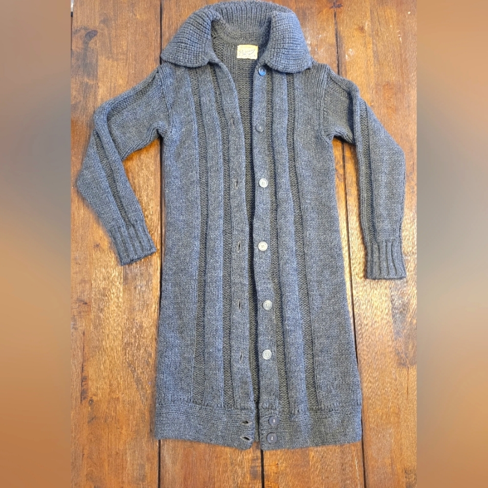 Rosanna Long 100% Virgin Wool  Knitted Gray  Sweater Coat